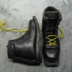 ASOLO SNOWFIELD II Mens 10 Ski Boots Black Leather 75MM Nordic 3 Pin VTG ITALY